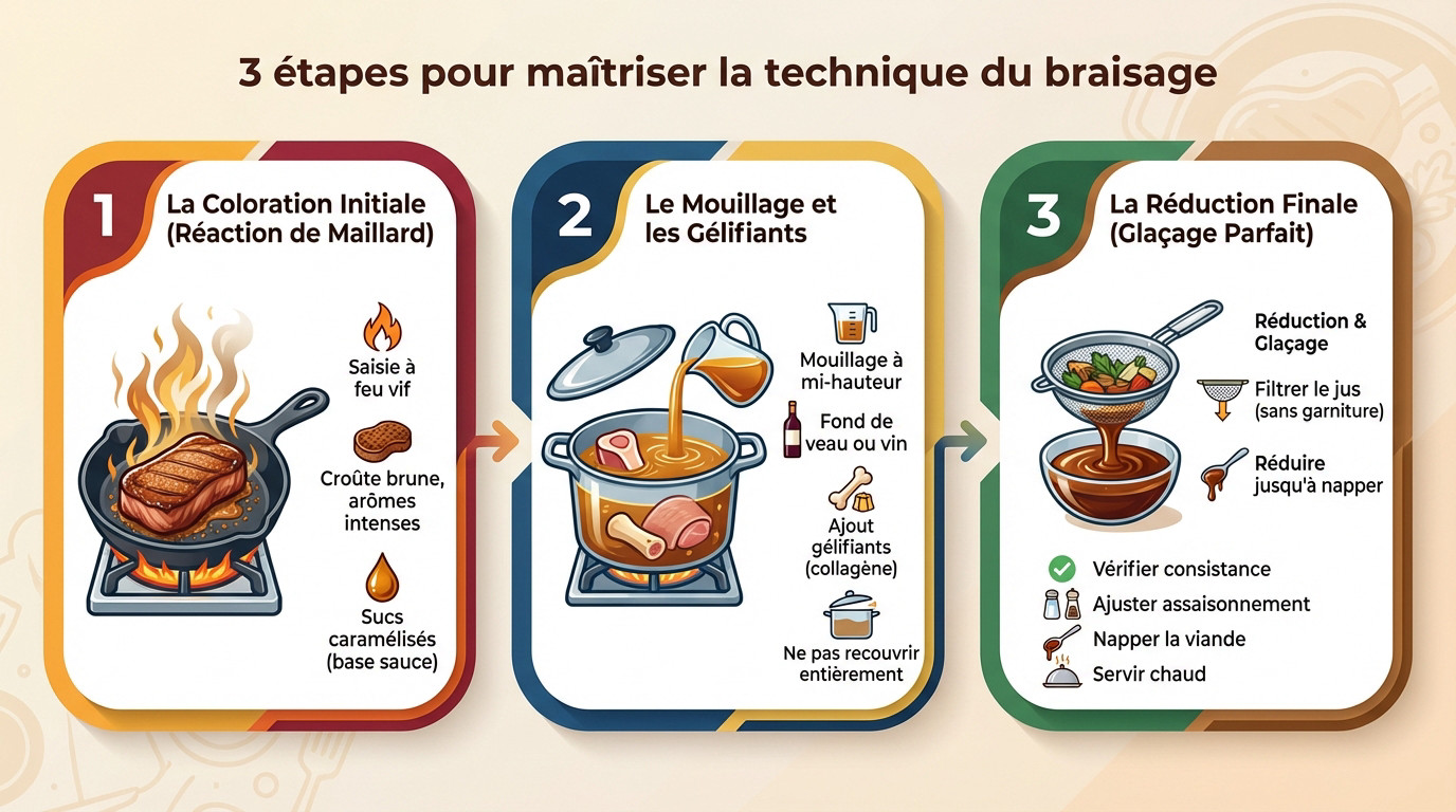 Viande braisée dans une cocotte en fonte avec une sauce riche et sombre