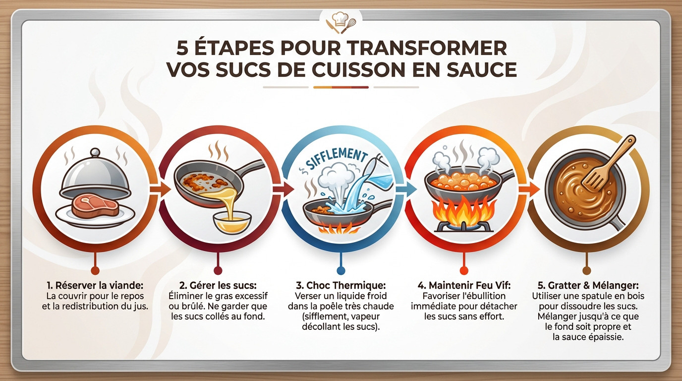 Technique de déglaçage pour transformer les sucs de cuisson en sauce onctueuse