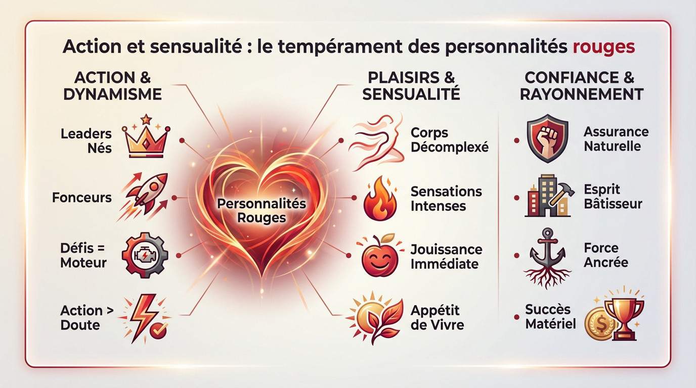 Femme avec une aura rouge intense symbolisant l'énergie vitale et la sensualité