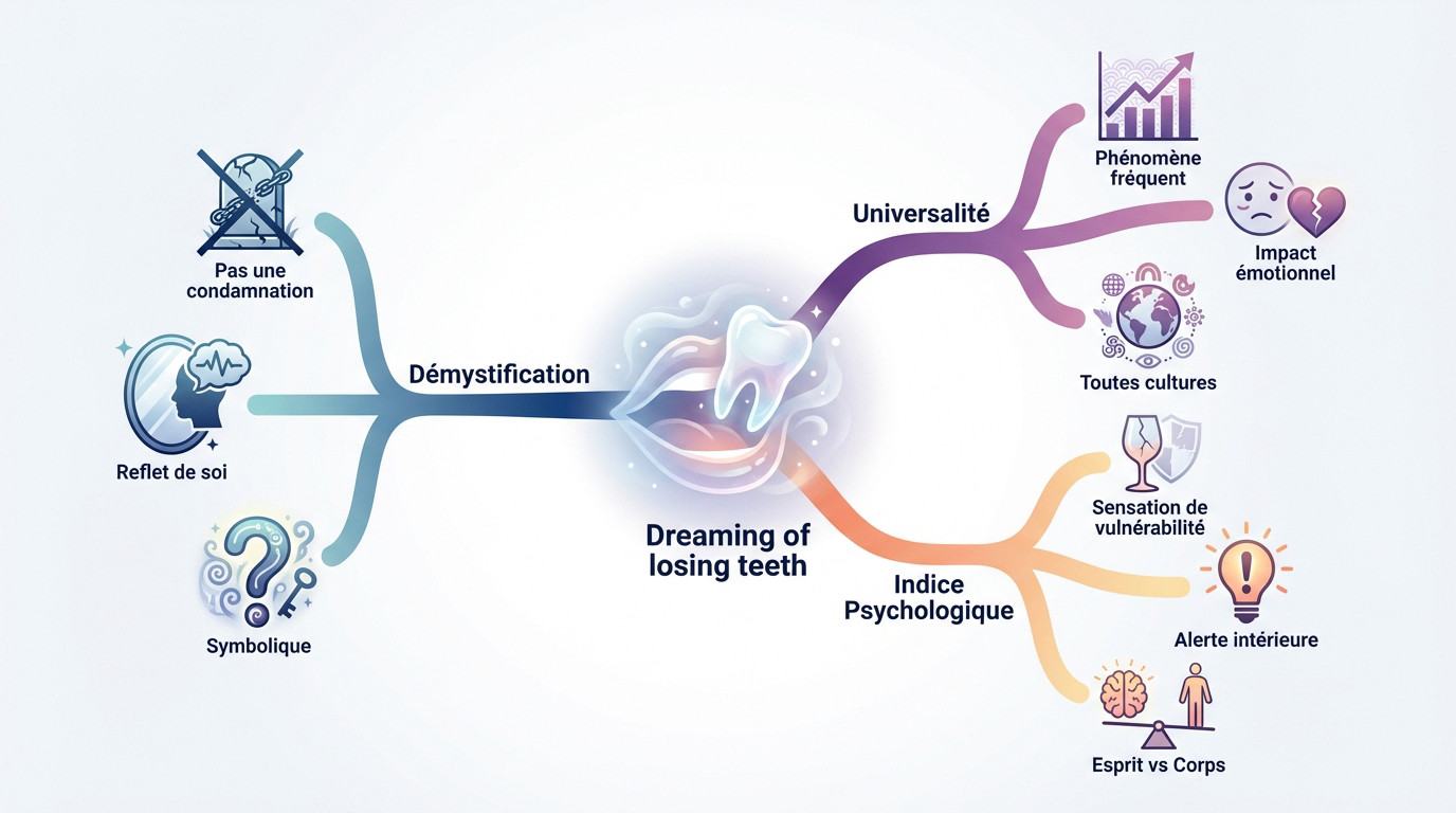 Infographie décrivant les significations psychologiques du rêve de perdre ses dents