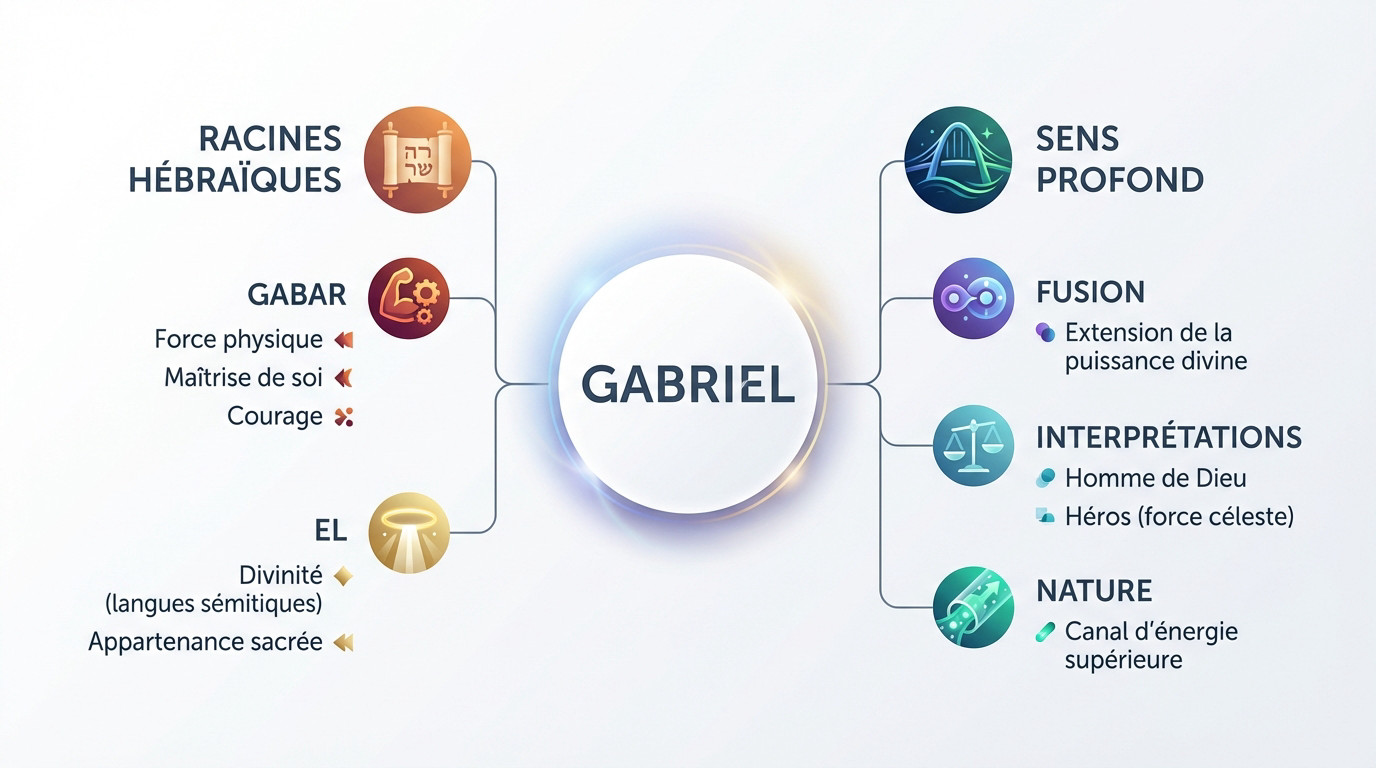 Étymologie hébraïque du prénom Gabriel signifiant force de Dieu