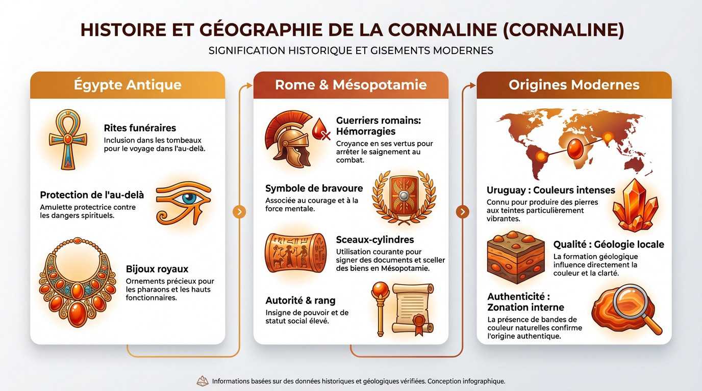 Carte historique des gisements de cornaline et son utilisation antique