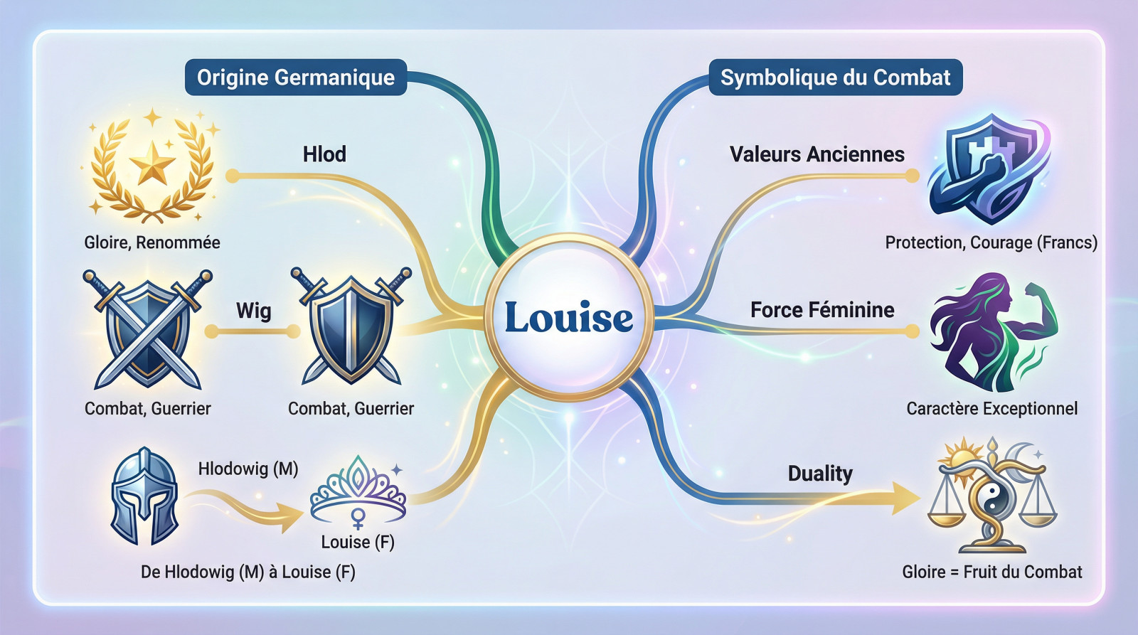 Infographie sur l'étymologie germanique du prénom Louise