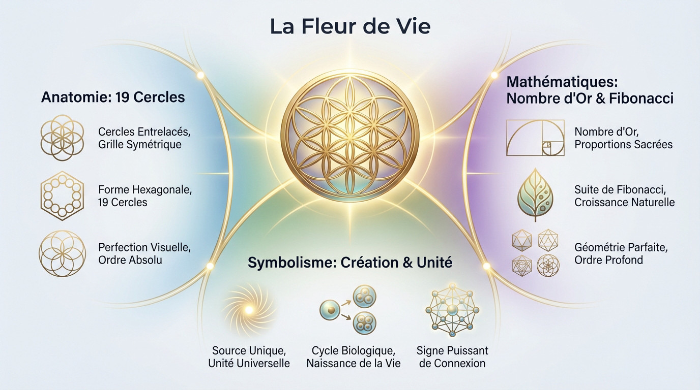 Anatomie géométrique de la fleur de vie et ses cercles entrelacés