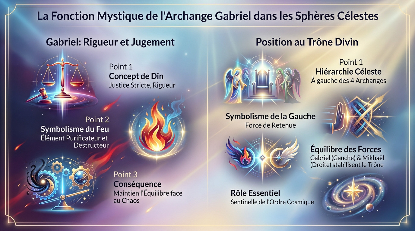 Représentation symbolique de l'archange Gabriel incarnant la rigueur et le feu divin