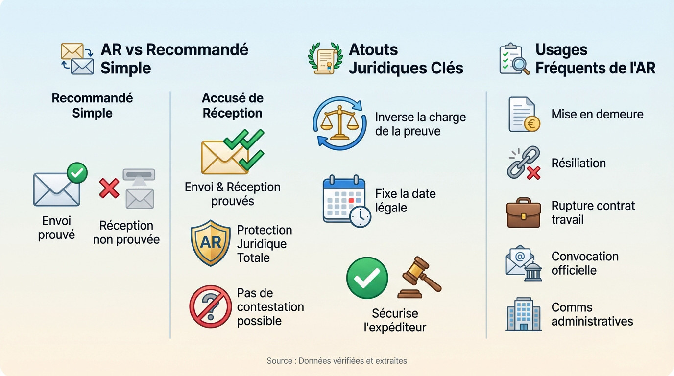 Comparaison de la valeur juridique entre une lettre recommandée avec et sans accusé de réception