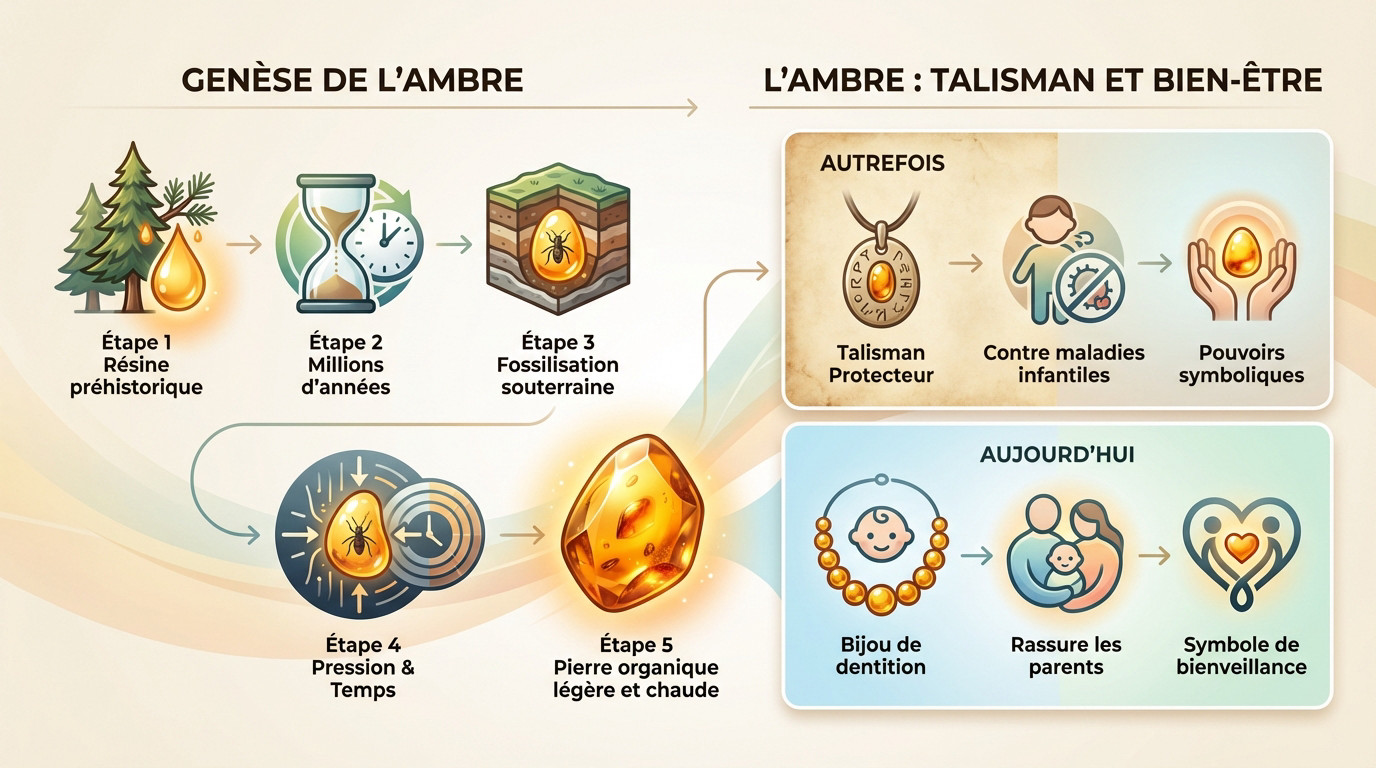 Morceau d'ambre brut révélant sa texture de résine fossilisée et ses nuances chaudes