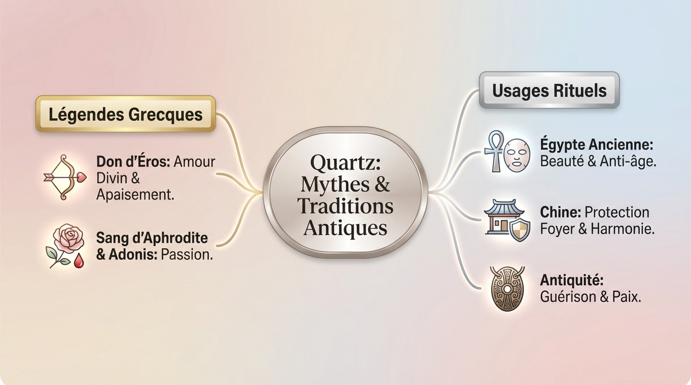 Illustration des mythes et rituels antiques liés au quartz rose