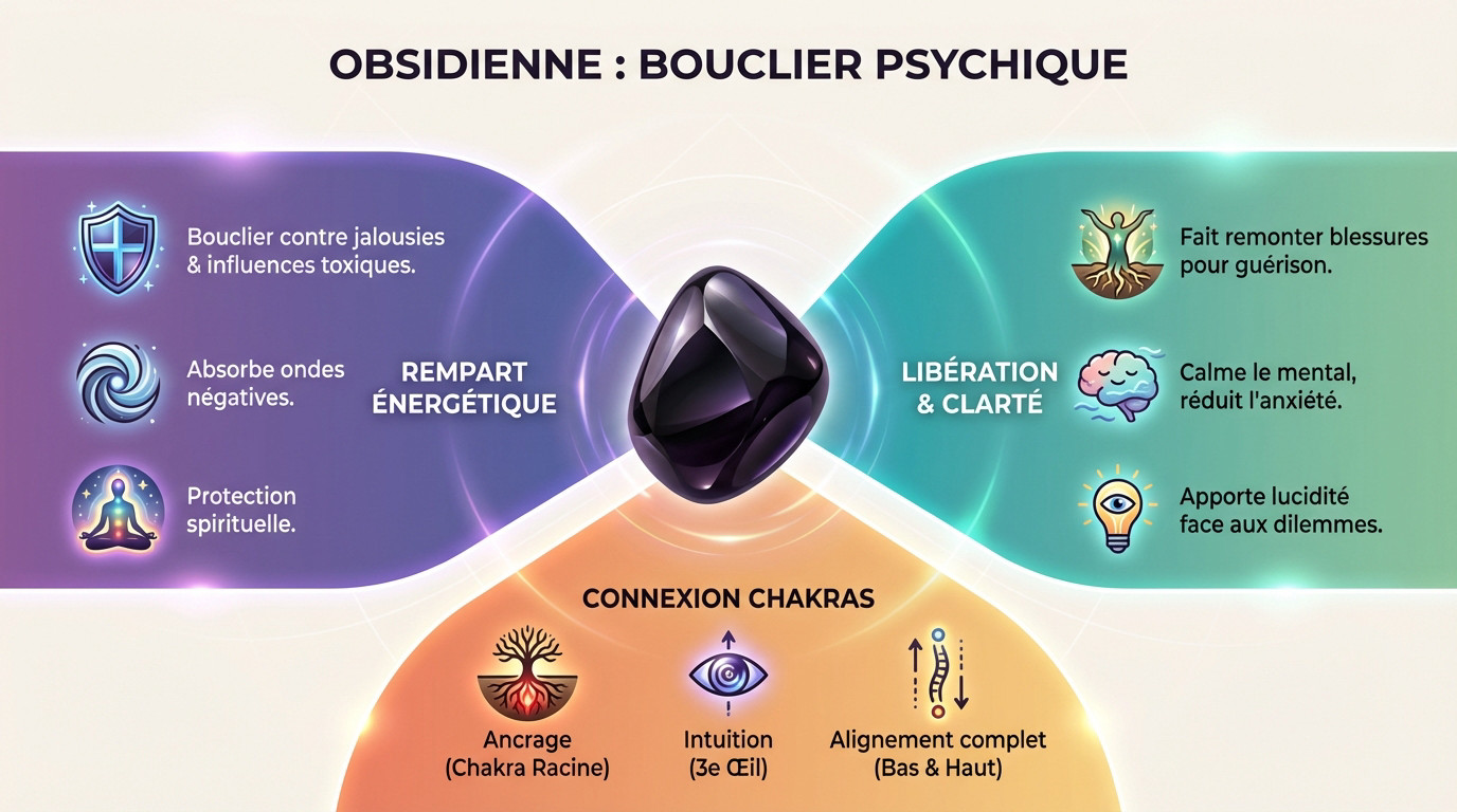 Obsidienne noire brute agissant comme un puissant bouclier psychique et énergétique