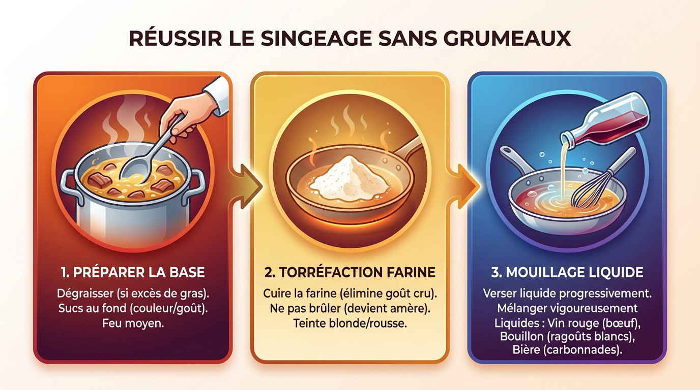 Technique du singeage en cuisine saupoudrage farine