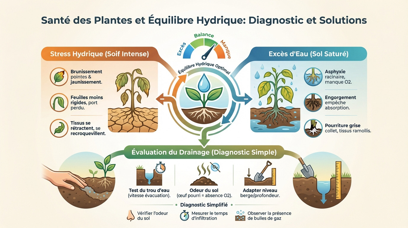 Examen des feuilles de rubanier montrant des signes de stress hydrique et de jaunissement